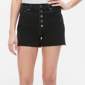 NWOT- GAP High Rise Cut Off Button Fly Black Denim Shorts